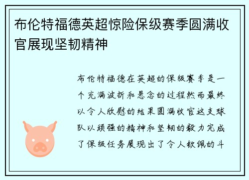 布伦特福德英超惊险保级赛季圆满收官展现坚韧精神